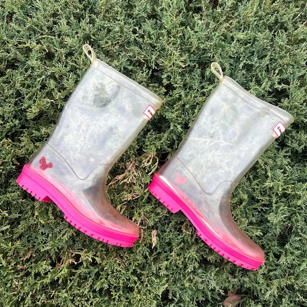 American Girl Wellie Wishers Peekaboo Clear‎ Rubber Rain Boots Size 1/2